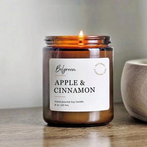Apple Cinnamon Soy Candle: 8 oz Amber Jar, Cozy Autumn Scent