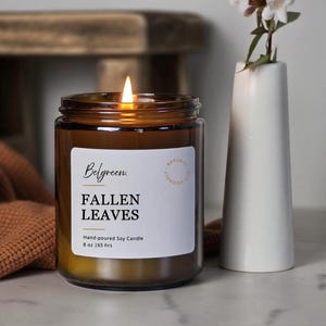 Fallen Leaves Soy Candle, Fall Soy Candle, 8oz Amber Jar, Hand Poured, Spiced Apple Scent, Autumn Decor, Cozy Gift, Non-Toxic Scented Candle