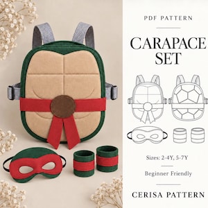 Turtle Costume Sewing Pattern PDF | Kids Shell Backpack and Mask | 2-7Y | Shell