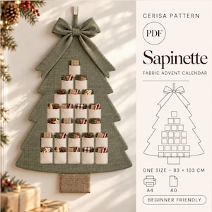 Nähvorlage für einen Adventskalender (PDF) | Weihnachtsbaum-Wandbehang mit Taschen | Festliche Dekoration | Sapinette