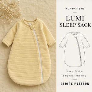 Baby Sleep Sack Sewing Pattern PDF | Padded Sleeping Bag with Sleeves | Winter Wearable Blanket with Zip | Sizes 0-36M | Lumi
