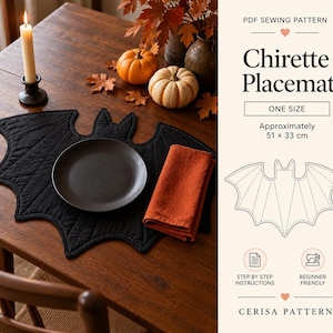Bat Placemat Sewing Pattern PDF | Quilted Halloween Table Mat | Gothic Table Decor | One Size 51x33 cm | Chirette