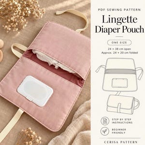 Diaper Clutch Sewing Pattern PDF | Changing Pad and Wipes Pouch | Baby Nappy Wallet with Strap | One Size 24x38 cm | Wipe