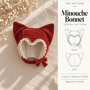 Cat Ear Bonnet Sewing Pattern PDF | Baby Velvet Kitty Bonnet | Sizes 0-36M | Minouche