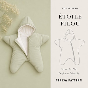 Baby Star Nest Sewing Pattern PDF | Hooded Sherpa Snowsuit Bunting | Padded Pram Sack with Zip | Sizes 0-18M | Star Pilou