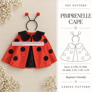 Ladybug Costume Sewing Pattern PDF | Kids Velvet Cape with Arm Slits | Toddler Halloween Cloak | Sizes 6M-5Y | Burnet