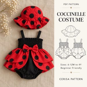 Ladybug Costume Sewing Pattern PDF | Baby Toddler Romper with Petal Skirt | 6M-4Y | Ladybug