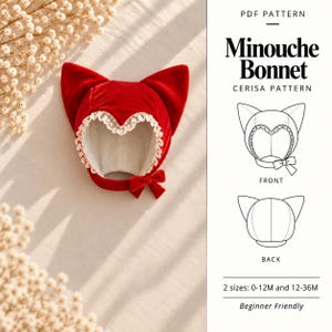 Cat Ear Bonnet Sewing Pattern PDF | Baby Velvet Kitty Bonnet | Sizes 0-36M | Minouche