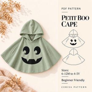 Ghost Poncho Sewing Pattern PDF | Kids Hooded Halloween Cape | Easy Toddler Costume Poncho | Sizes 6M-5Y | Little Boo Cape