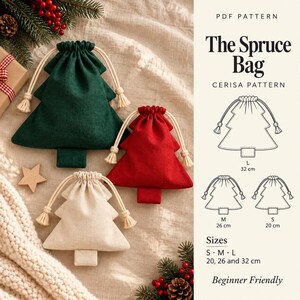 Nähanleitung für einen Geschenkbeutel (PDF) | Weihnachtlicher Beutel mit Kordelzug | Wiederverwendbare Geschenkverpackung | Geschenktüte
