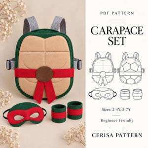 Turtle Costume Sewing Pattern PDF | Kids Shell Backpack and Mask | 2-7Y | Shell