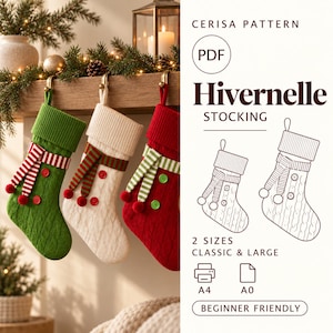Christmas Stocking Sewing Pattern PDF | Scarf Cuff Stocking | Holiday Decor | 2 Sizes | Hivernelle
