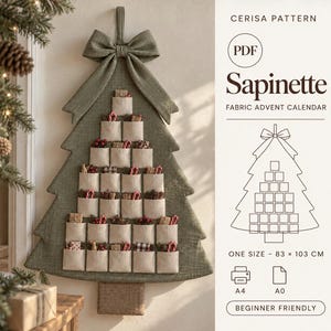Advent Calendar Sewing Pattern PDF | Christmas Tree Wall Hanging with Pockets | Holiday Decor | Sapinette