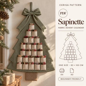 Advent Calendar Sewing Pattern PDF | Christmas Tree Wall Hanging with Pockets | Holiday Decor | Sapinette