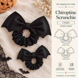 Bat Bow Scrunchie Sewing Pattern PDF | Halloween Hair Accessory | Bat Wing Scrunchie | Child and Adult Sizes | Chiroptin