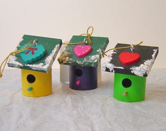 Ornaments SET of 3 Hummingbird Houses hand painted