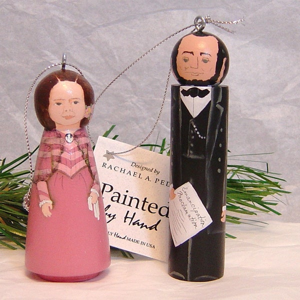Abraham LINCOLN Ornament and/or Mary Todd Lincoln Ornament, handpainted on wood in Virginia