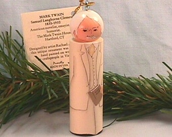 MARK TWAIN Ornament handpainted on wood in USA