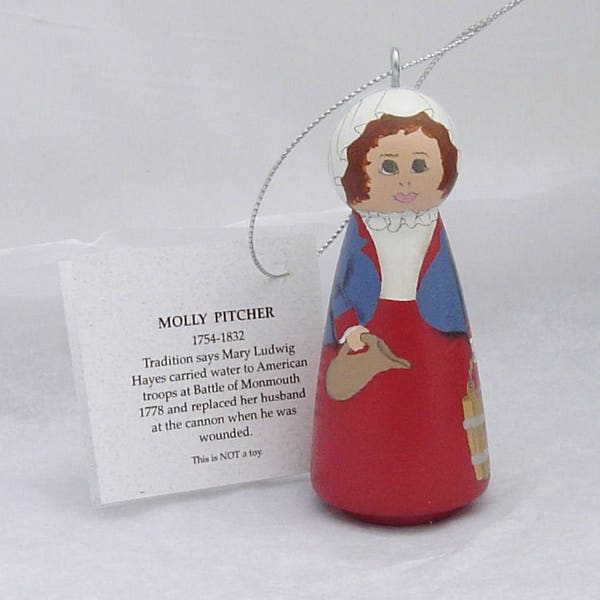 MOLLY PITCHER, Heroine of American Revolution, Ornament, hand painted on wood in USA
