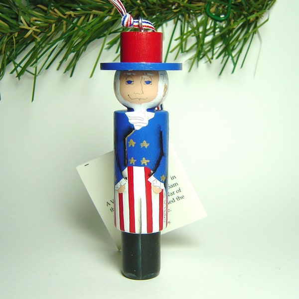 UNCLE SAM Patriotic Ornament, Hand Painted on wood in USA