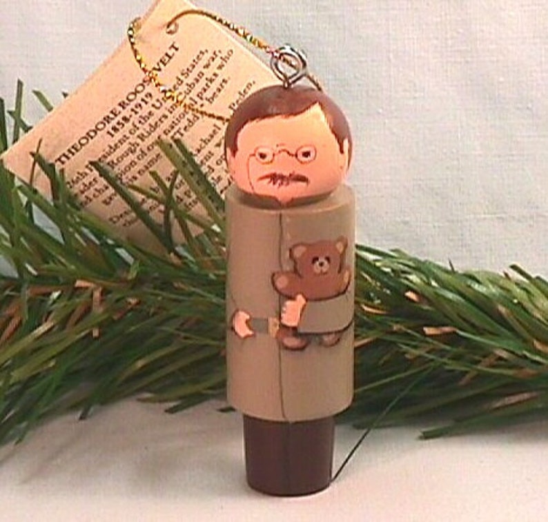 Theodore TEDDY Roosevelt Ornament, hand painted on wood in USA image 1