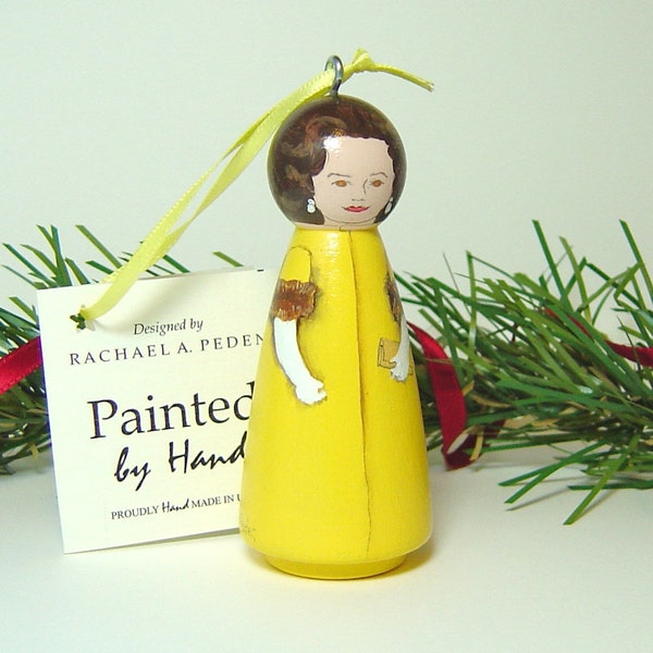 Ornament LADY BIRD Johnson in First Lady Gown painted by hand on wood