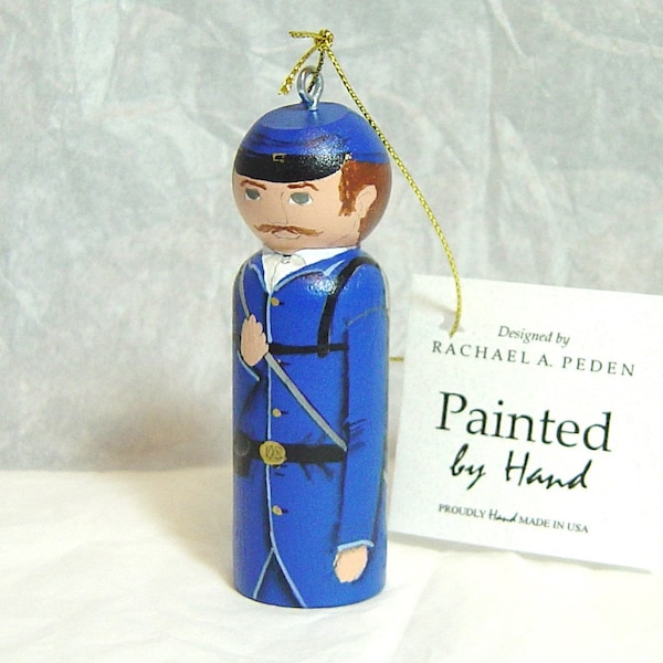 Ornament Union INFANTRY hand painted on wood in USA peg doll ornament