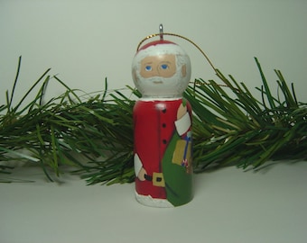 SANTA Peg Doll ornament hand painted