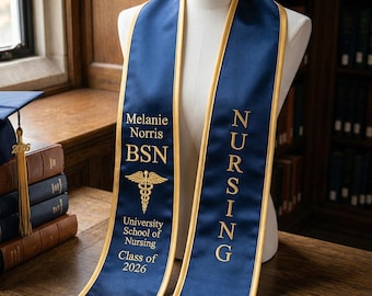 RN Graduation Stole Custom Nursing Stole, Registered Nurse BSN MSN Graduation Sash, Class of 2026 Graduation Stole