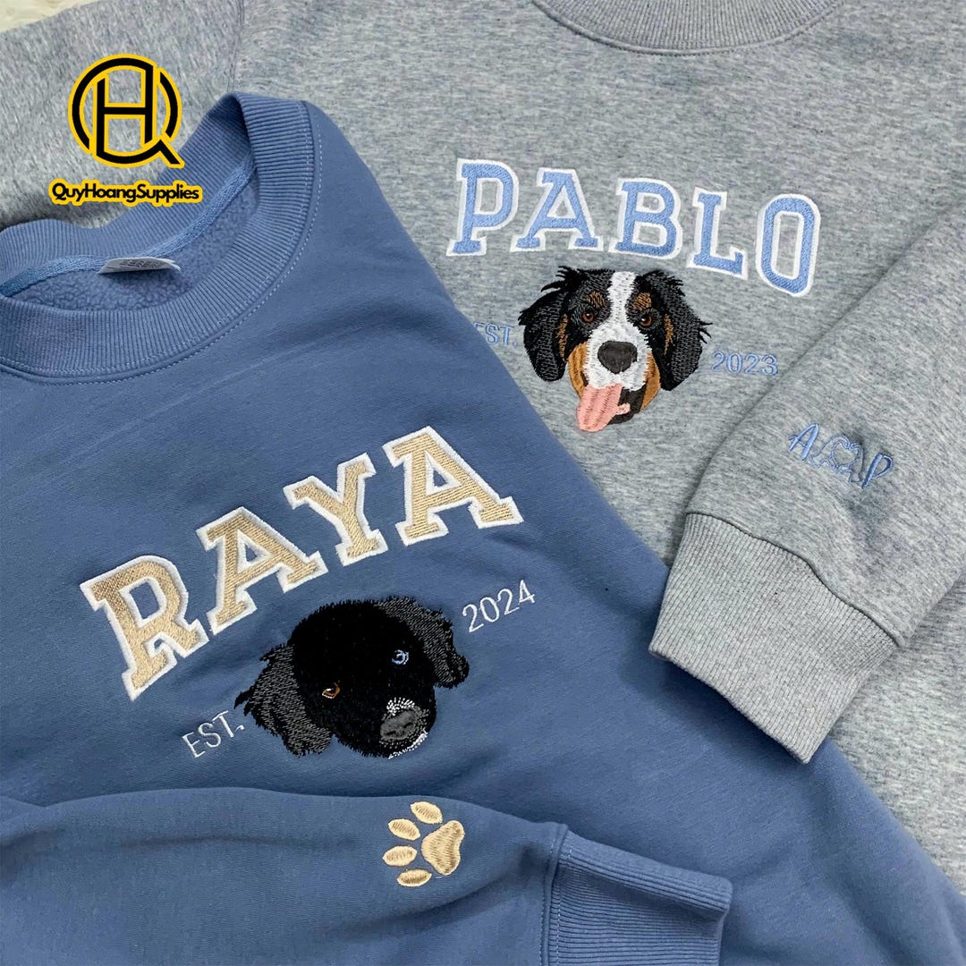 Pet Embroidered Sweatshirt, Custom Pet Face Sweatshirt, Dog Dad Hoodie