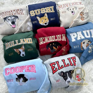 Sweat brodé visage d'animal de compagnie personnalisé, sweat à capuche personnalisé avec nom d'animal de compagnie, cadeau pour amoureux des chiens et des chats, cadeau de Noël unique