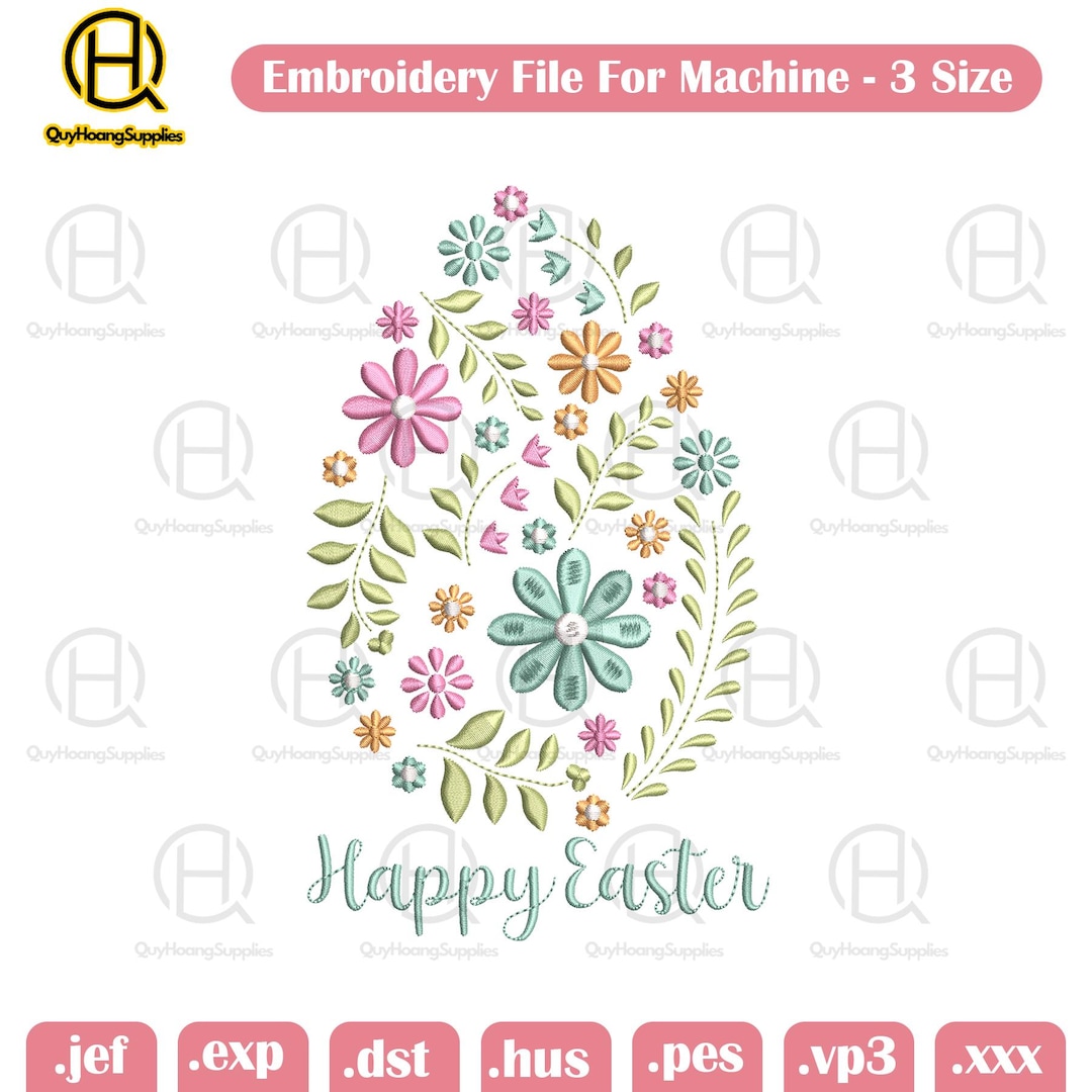 Easter Day Embroidery Design, Easter Egg Flower Embroidery Design ...