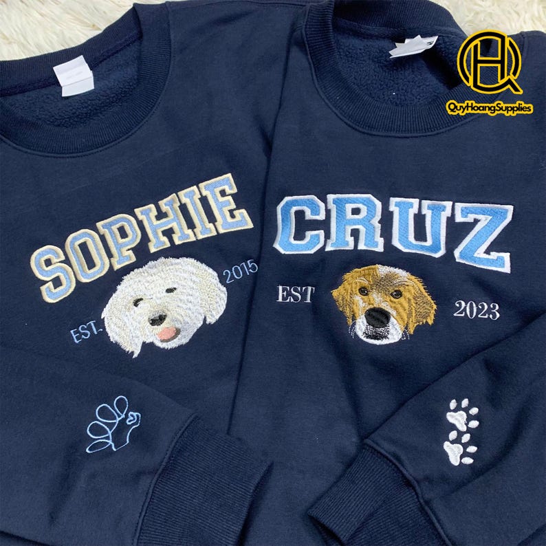 Custom Dog Face Embroidered Sweatshirt From Photo, Pet Embroidered