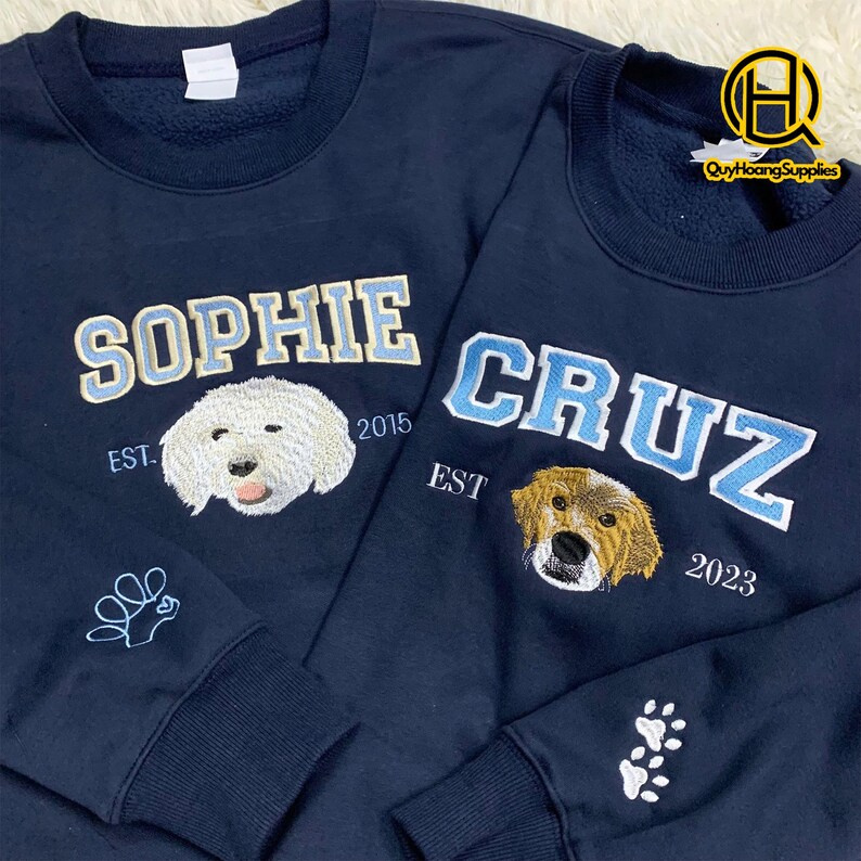 Custom Dog Face Embroidered Sweatshirt From Photo, Pet Embroidered