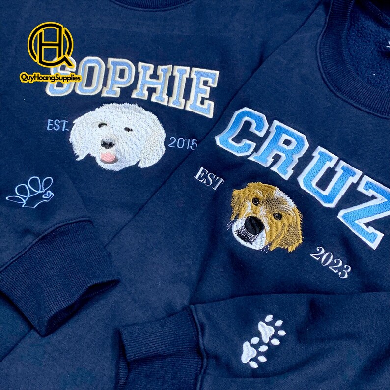 Custom Dog Face Embroidered Sweatshirt From Photo, Pet Embroidered
