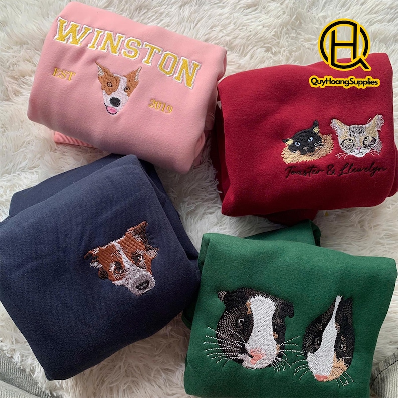 Custom Embroidered Pet Face&name Sweatshirts,custom Embroidered Pet