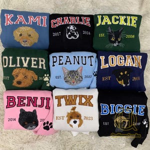 Personalized Pet Face and Name Christmas Sweatshirt, Custom Embroidered Pet Hoodie for Pet Lovers, Gift For Mom, Christmas Gift