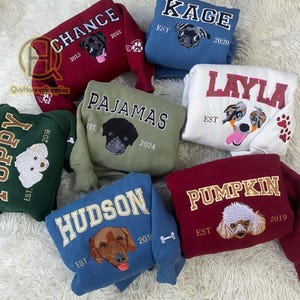 Custom Christmas Pet Embroidered Sweatshirt, Personalized Dog Face Hoodie from Photo, Pet Lovers Gift, Unique Gift for Mom