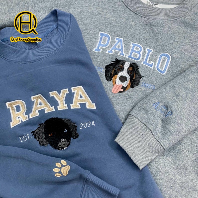 Pet Embroidered Sweatshirt, Custom Pet Face Sweatshirt, Dog Dad Hoodie
