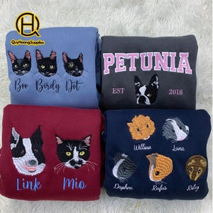 Personalized Dog Portrait Embroidered Sweatshirt, Custom Pet Hoodie, Personalized Pet Face and Pet name Sweatshirt, Christmas gift