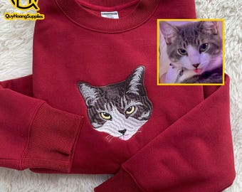 Personalized Cat Hoodie: Custom Embroidered Cat Face Sweatshirt
