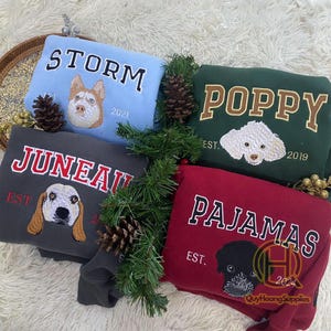 Custom Dog Portrait Embroidered Sweatshirt, Personalized Pet Hoodie, Christmas Pet Face Sweatshirt, Custom Pet Name Gift for Dog Lovers