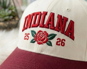 Embroidered Indiana Rose Hat, Indiana Hat, Embroidered Vintage Style Adjustable Hat for Women and Men, Soft Cotton Two-Tone Dad Hat Gift