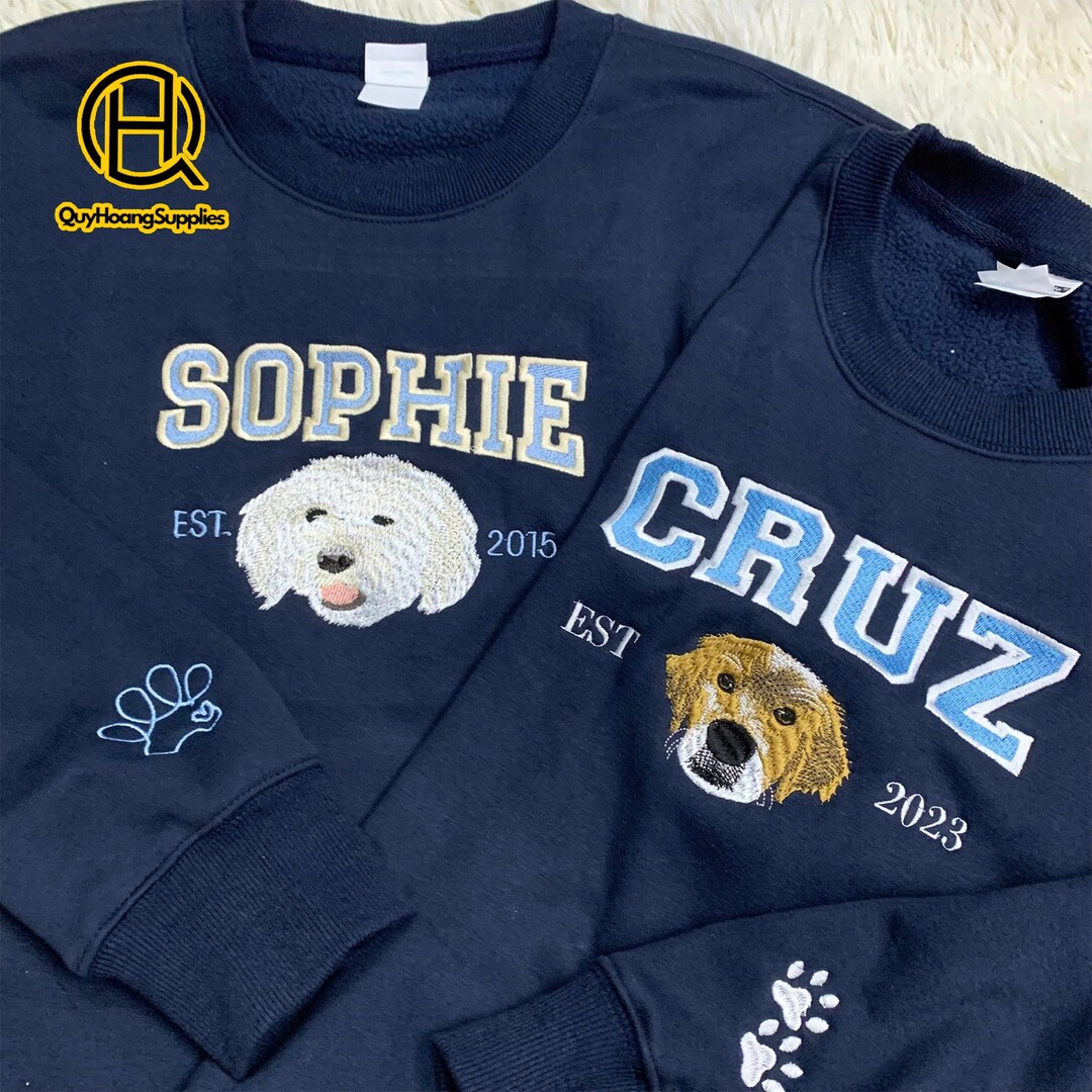 Custom Dog Face Embroidered Sweatshirt From Photo, Pet Embroidered