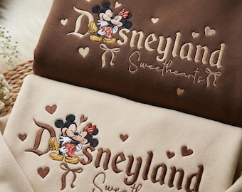 Couple Mouse And Girlfriend Embroidered Sweatshirts, Magical Land Valentine Embroidered Hoodie, Cartoon Mouse Couple Embroidered Sweaters
