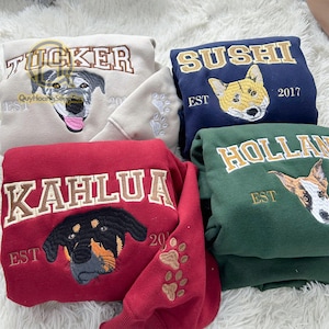 Benutzerdefiniertes Haustier gesticktes Weihnachts-Sweatshirt, personalisiertes Haustier-Gesicht gestickter Hoodie, benutzerdefiniertes Haustier-Namensgeschenk, Feiertags-Hunde- und Katzen-Pullover
