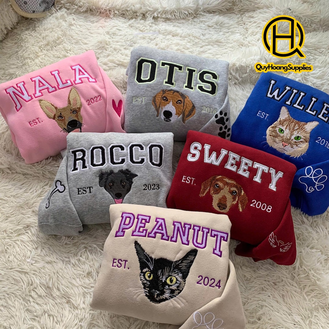 Custom Embroidered Pet Face&name Sweatshirts,custom Embroidered Pet