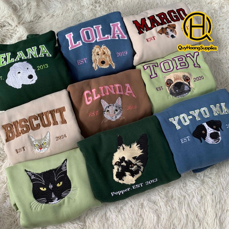 Custom Embroidered Pet Face&name Sweatshirts,custom Embroidered Pet