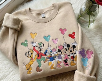 Embroidered Mouse & Friends Balloon Sweatshirt, Retro MagicKindom Crewneck, Family Vacation Matching Outfits