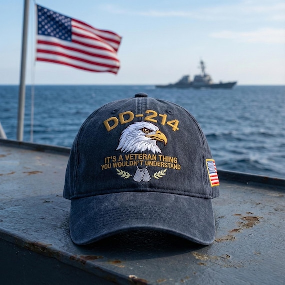 Custom Name DD-214 Veteran Hat, Eagle Embroidered Navy Cap, Military Pride Gift Made in USA Hat, Independence Day Headwear Gift